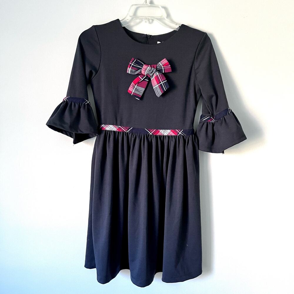 Patachou girls navy holiday dress with plaid bow NWT size 12 - Picture 2 of 9